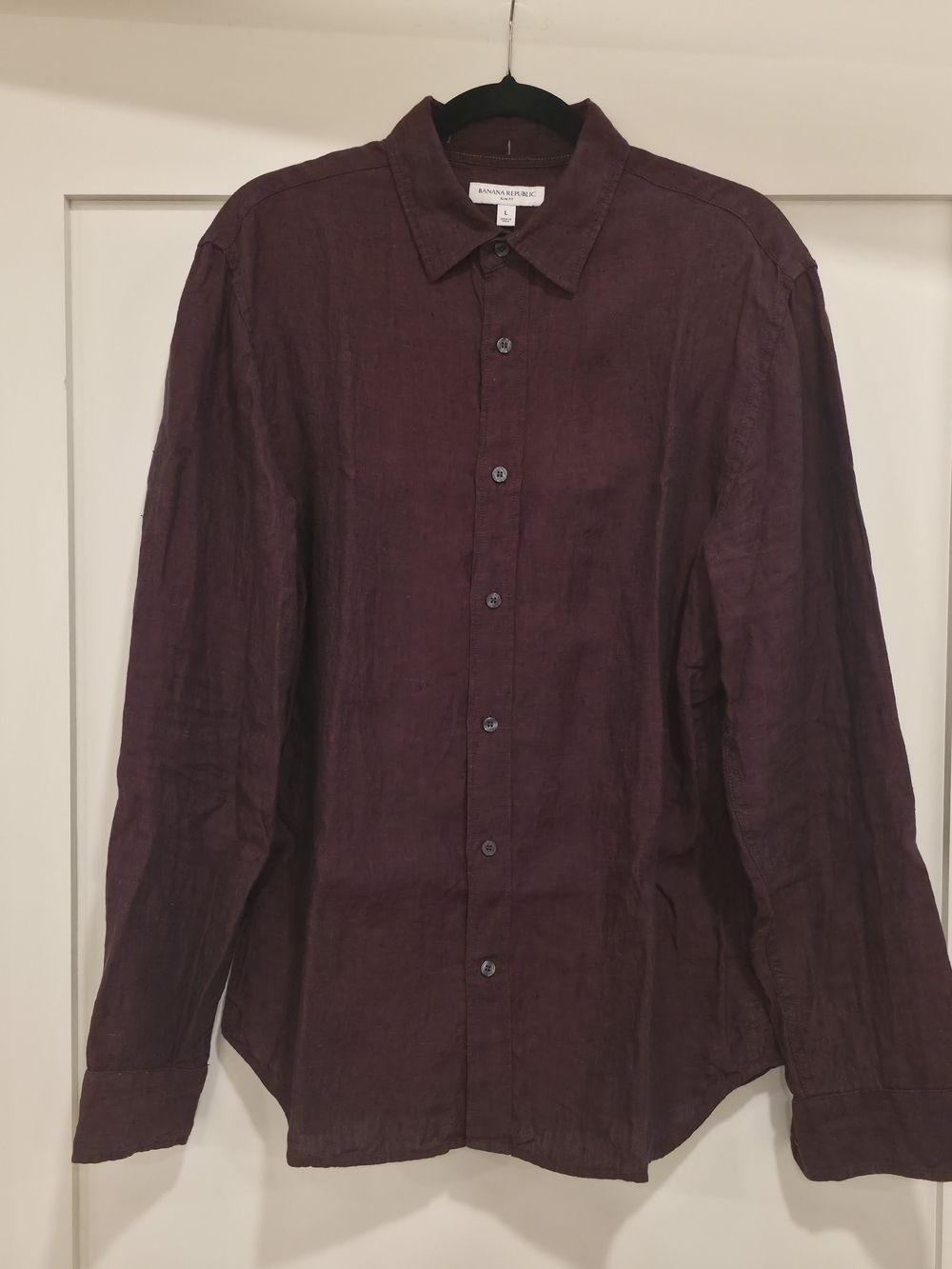 Banana Republic Men's Burgundy Plum 100% Linen Button-Up Shirt Large Slim Fit